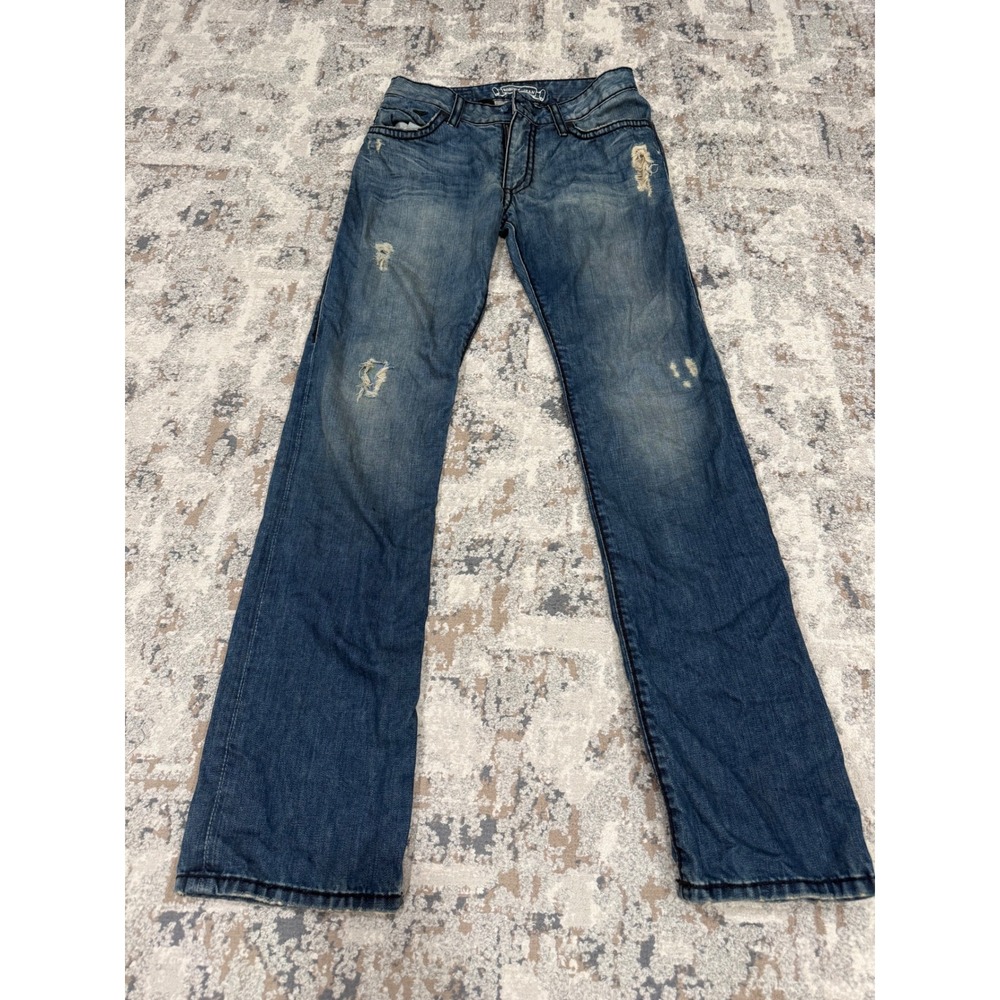 Robins Jean Mens 29 Distressed Straight Leg Blue Denim Jeans Made in USA. Flaw
